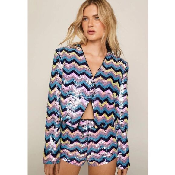 Nasty Gal Wave Sequin Collarless Blazer NWT - Picture 1 of 8